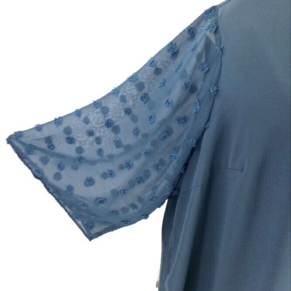 Bloomchic Stone Blue Raise Dot Mesh Patchwork Flounce Sleeve Blouse Women 26/4X - Picture 4 of 15